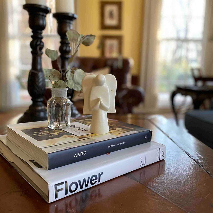 Praying Angel Natural Stone Figurine Off/White Classic Handmade - Diamond Home USA