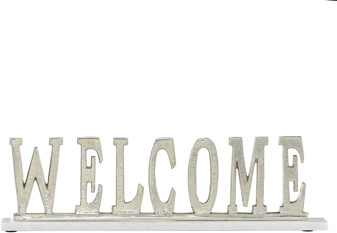 Rectangular Silver Welcome Sign Light Marble Base 1" X 6"