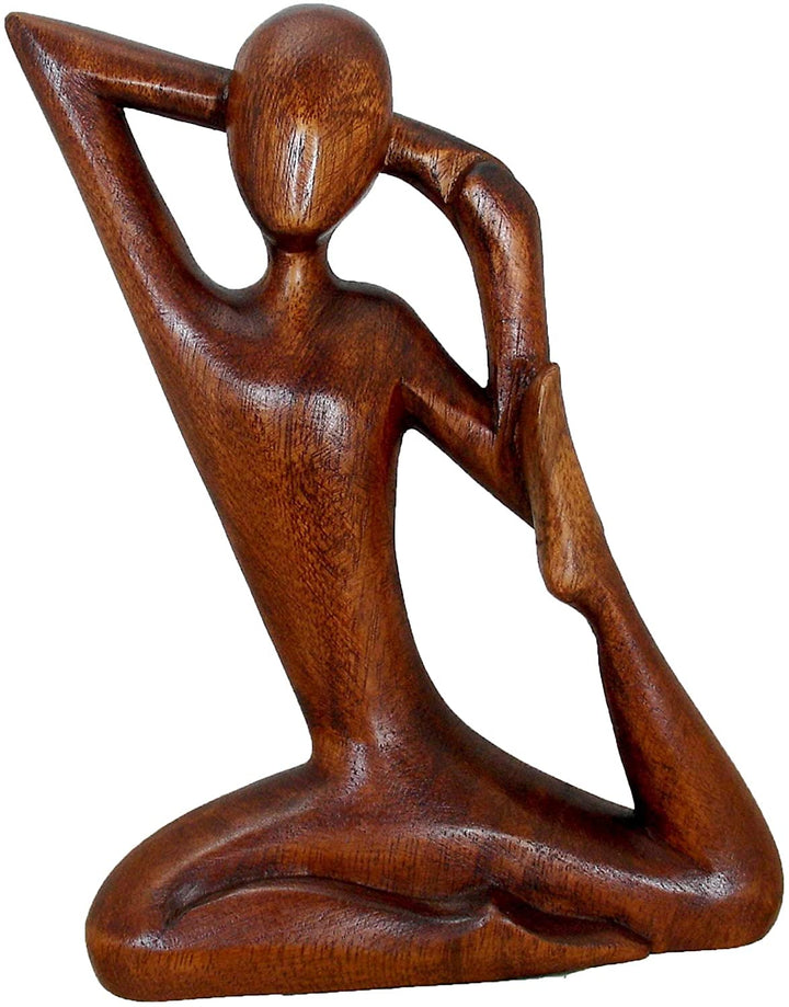carved Wood Stretching Cow Face Yoga Figurine Brown