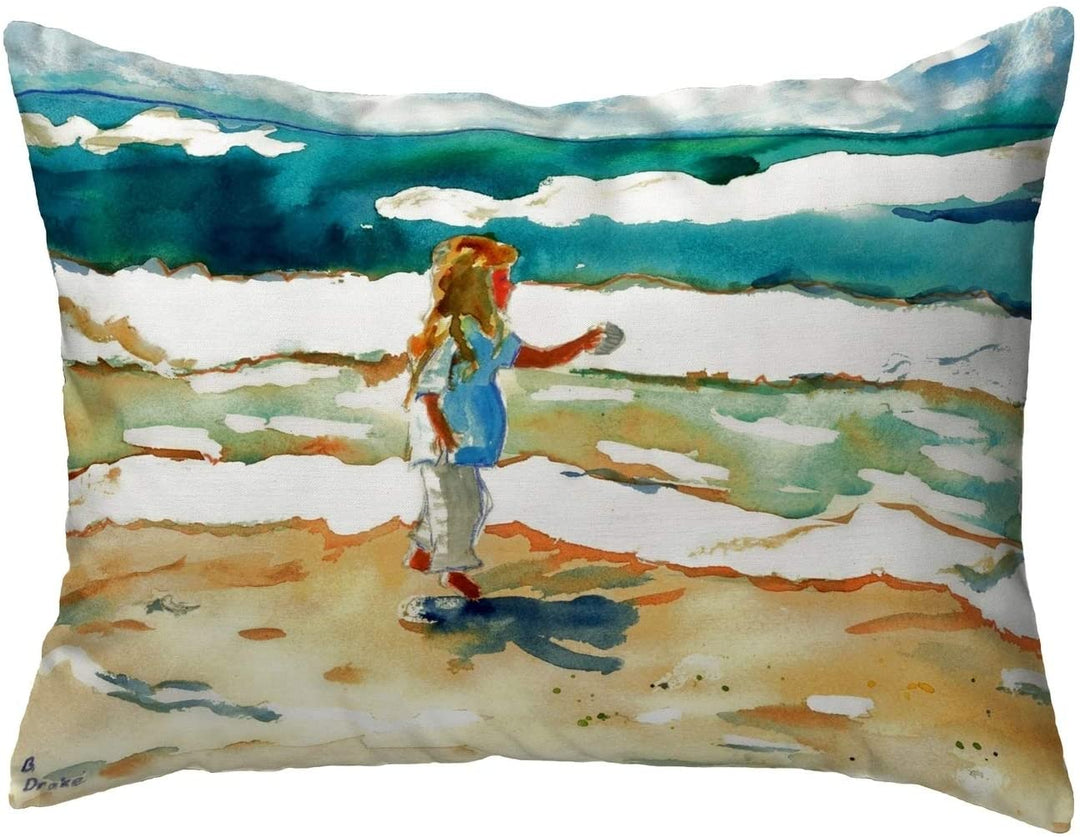 Girl at Beach Small No Cord Pillow 11x14 Color Graphic