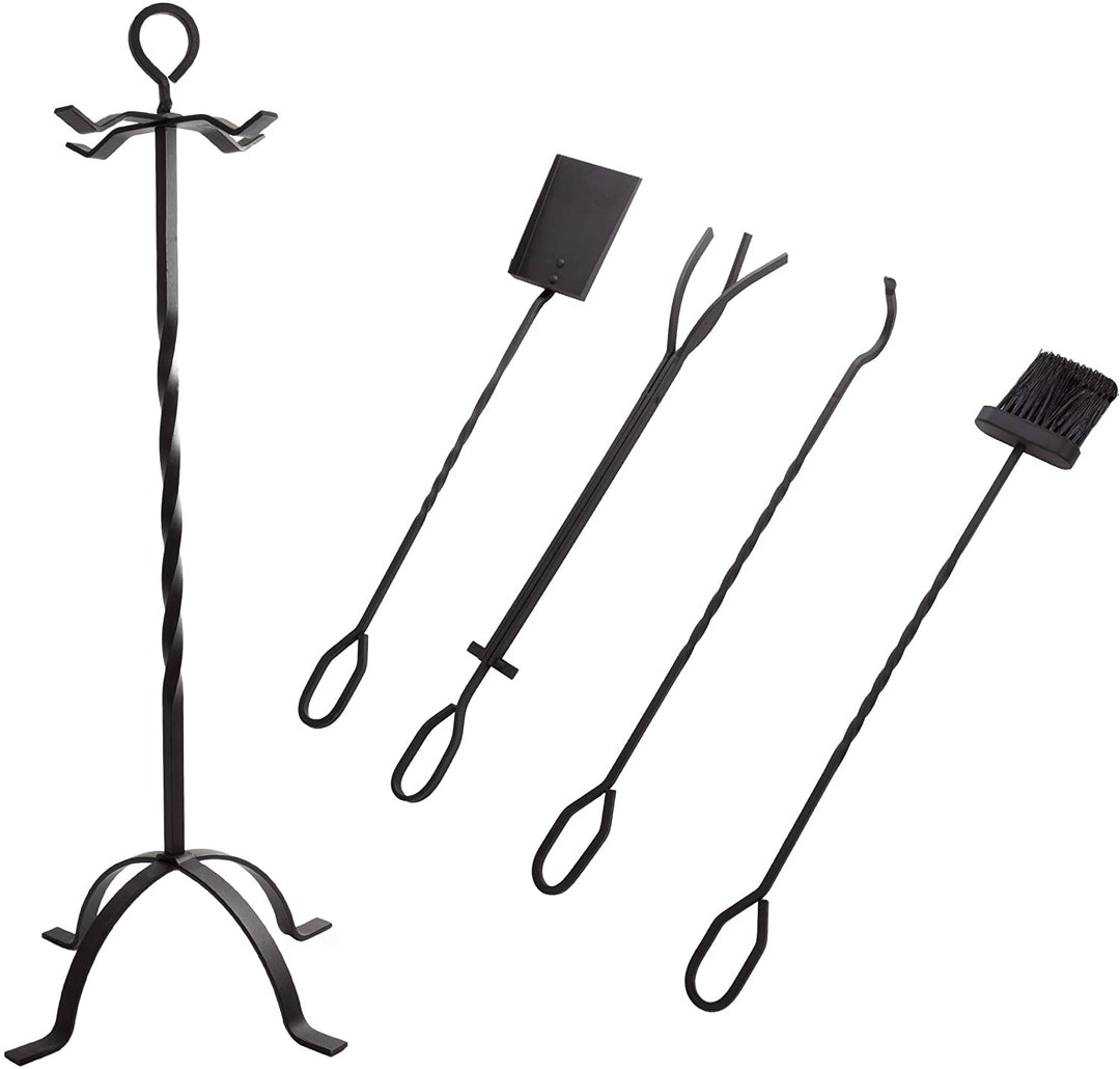 Fireplace Tool Set Stand Black 10" X 32" Wrought Iron - Diamond Home USA