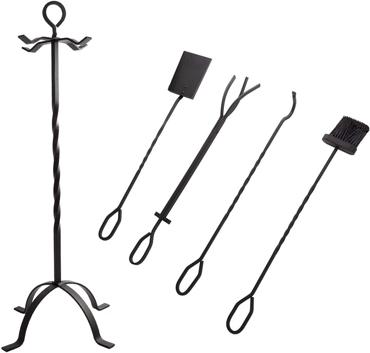 Fireplace Tool Set Stand Black 10" X 32" Wrought Iron - Diamond Home USA