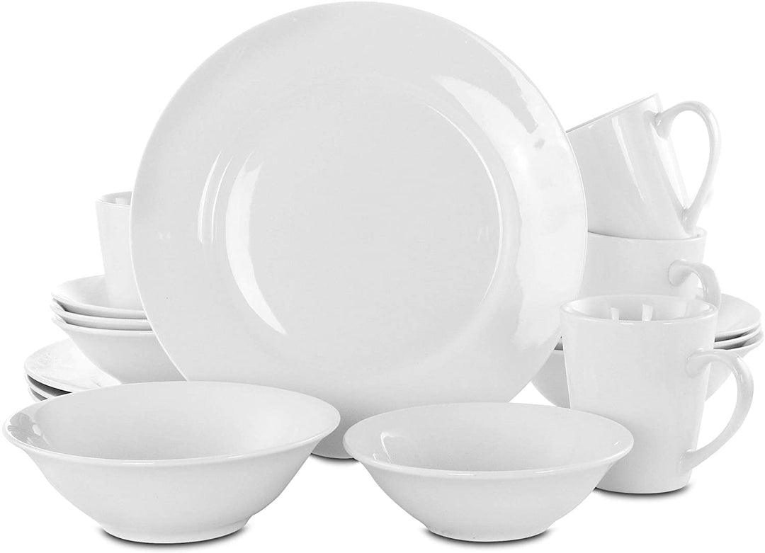 Traditional Fine Ceramic 16 Piece Dinnerware Set White Solid