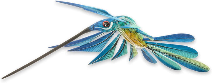 Handmade Copal Wood 'Blue Hummingbird' Sculpture (Mexico) Black Blue Yellow - Diamond Home USA