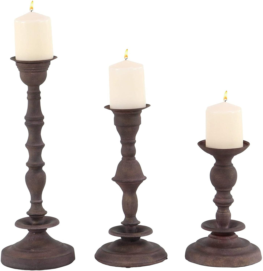 Set 3 Rustic 13 17 19 Inch Dark Brown Metal Candle Holder