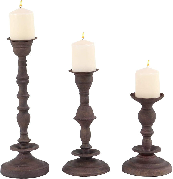 Set 3 Rustic 13 17 19 Inch Dark Brown Metal Candle Holder