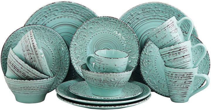 Ocean Waves 16 Piece Dinnerware Set Turquoise Blue