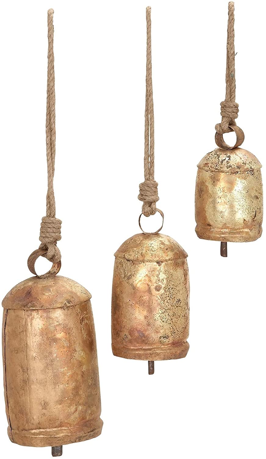 Metal Rope 12 18 22 Cow Bells (Set 3) Color Modern Contemporary Natural Finish - Diamond Home USA