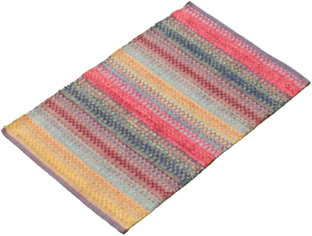 Flat Weave Bold Colorful Pink Red Wool 2'0 X 3'0 Stripe Patterned Southwestern Transitional Rectangle Cotton Latex Free Handmade Made Order - Diamond Home USA