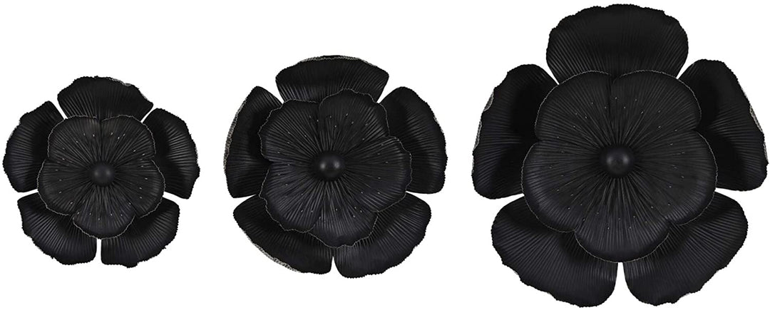 3 Piece Black Metal Flowers Wall Modern Contemporary Includes Hardware - Diamond Home USA