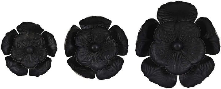 3 Piece Black Metal Flowers Wall Modern Contemporary Includes Hardware - Diamond Home USA