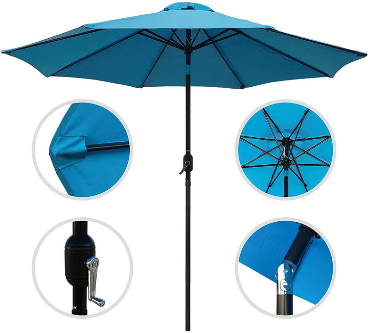 Umbrella9ft Umbrella Outdoor Market Table Push Button Tilt Crank Garden Black Blue Nature Modern Contemporary Metal Polyester