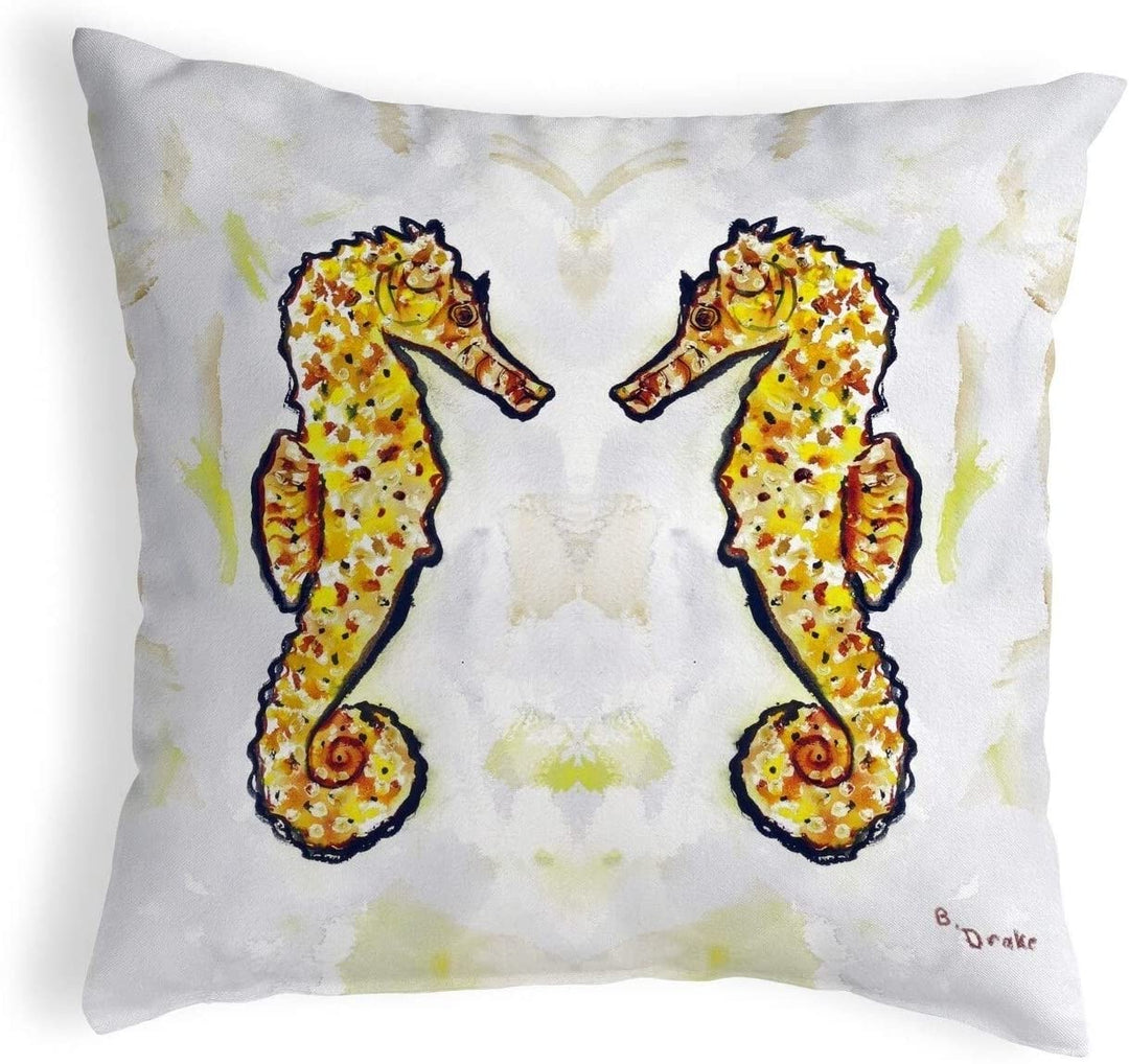 Gold Sea Horses Small No Cord Pillow 12x12 Color Graphic