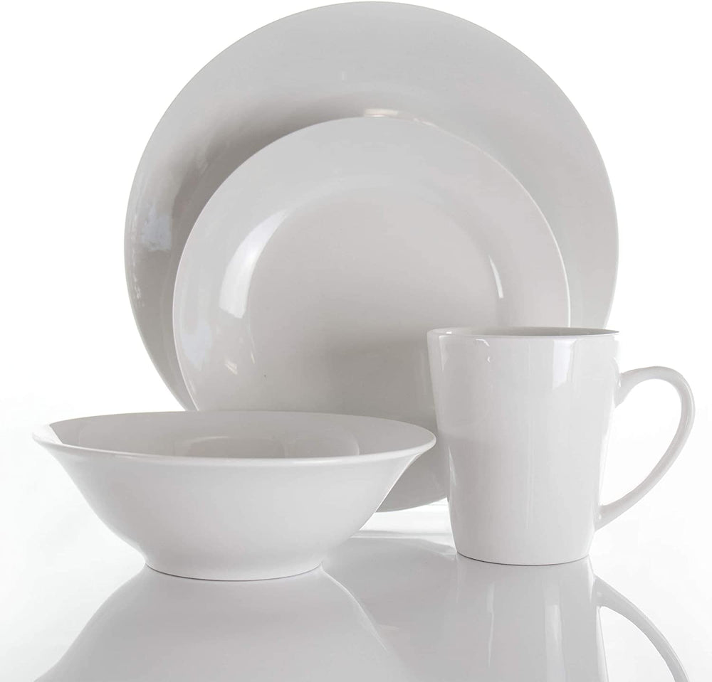 16 Piece Porcelain Dinnerware Set White Solid Casual Round Dishwasher Safe - Diamond Home USA