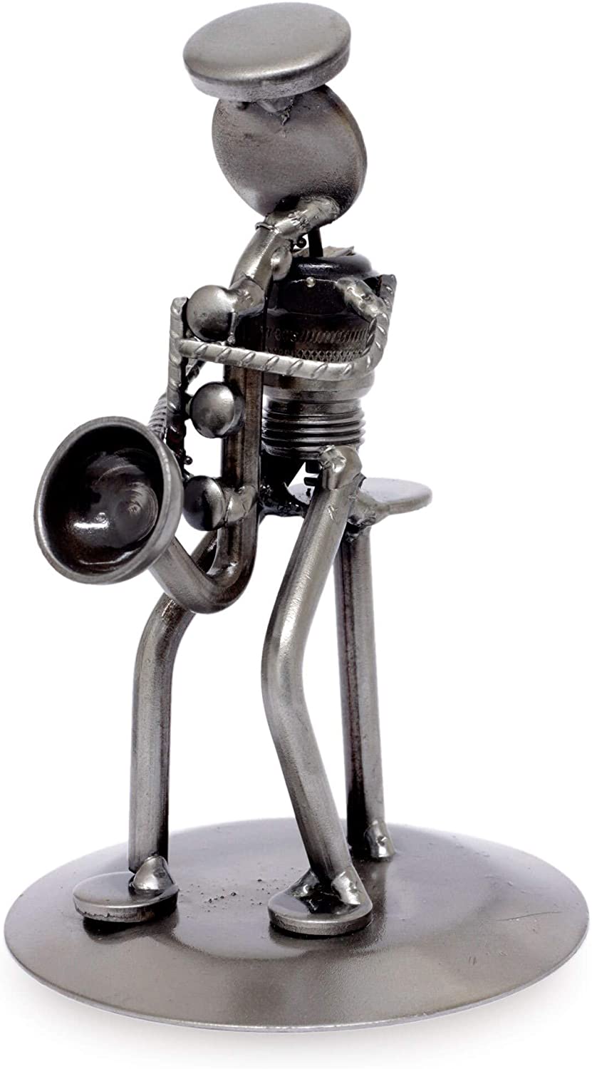 Handmade Auto Part 'Rustic Saxophonist' Sculpture (Mexico) Silver Metal - Diamond Home USA
