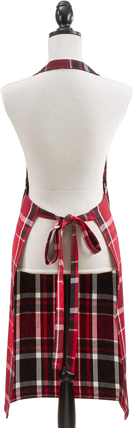Classic Plaid Cotton Apron Red