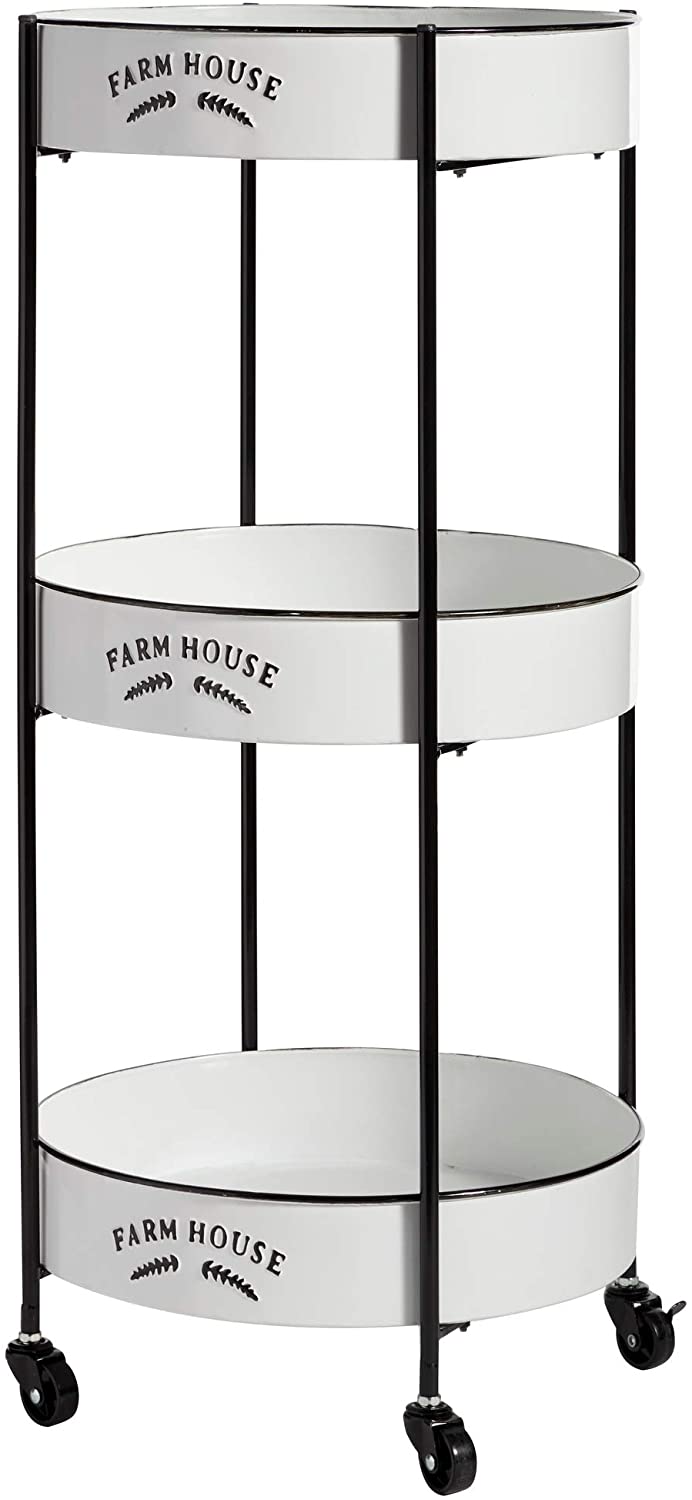 Round Black White 3 Tier Metal Cart Farmhouse Detail 17" X 35" 16 X 34round Iron - Diamond Home USA