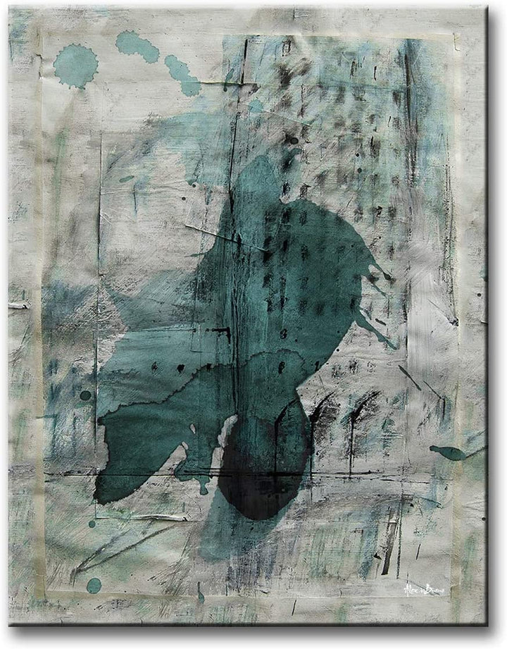 Abstract Wrapped Canvas Wall Art Black Blue Grey