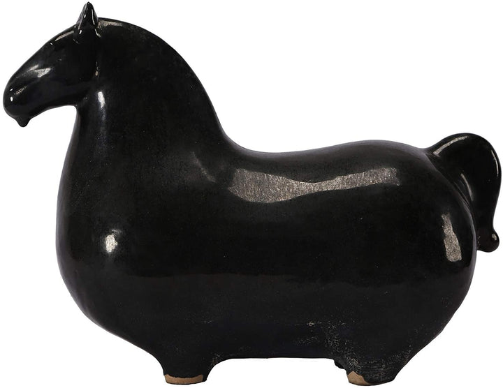 Living Trotter Horse 9 Inch Tall Black Ceramic Antique