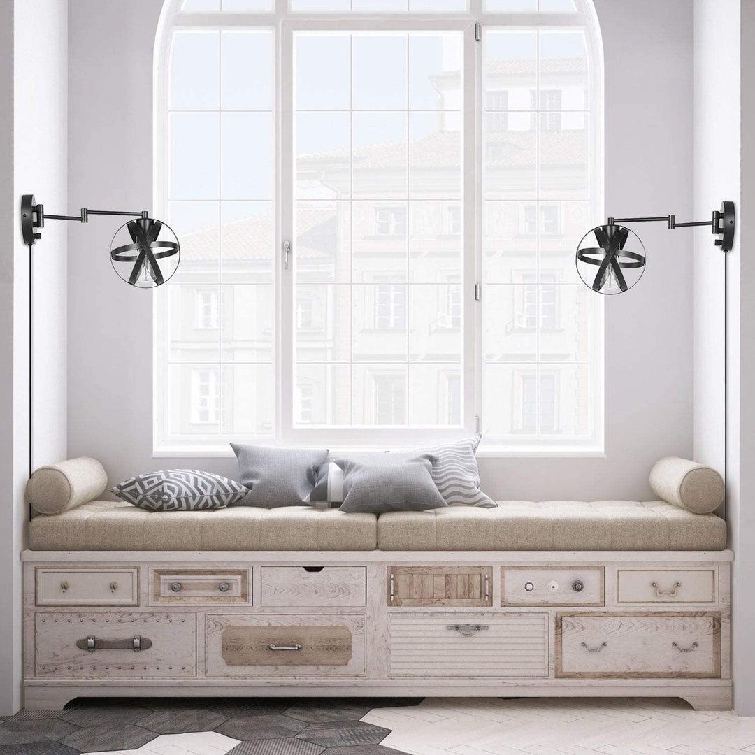 1 Light Dark Bronze Plug Hardwire Swing Arm Wall Sconce Brown Vintage Metal Adjustable - Diamond Home USA