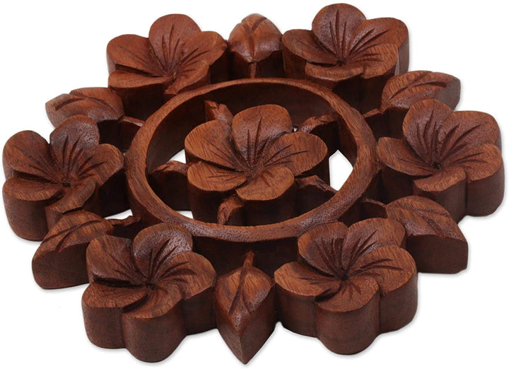 Handmade Wood Relief Panel 'Frangipani Garden' (Indonesia) Brown Modern Contemporary