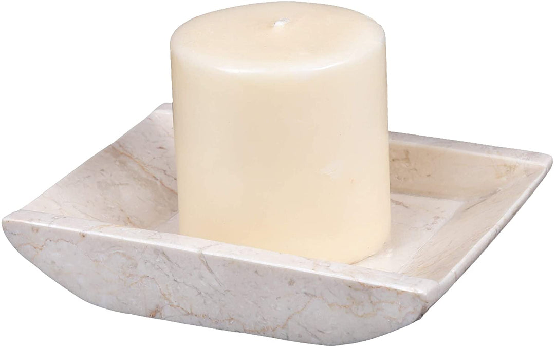Champagne Marble 6 1/4" X 4 3/4" Boat Shaped Candle Holder Plate Matte Finish Beige