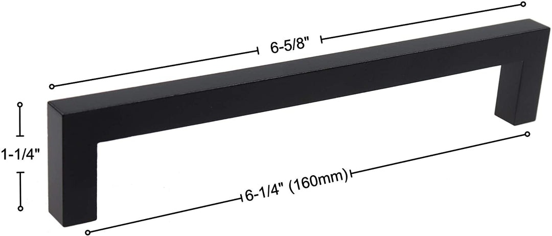 25 Pack 6 1/4 inch Center Solid Square Bar Pull Black Modern Contemporary Metal Matte
