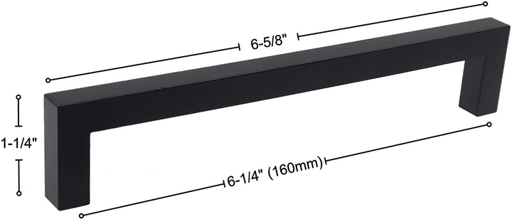 25 Pack 6 1/4 inch Center Solid Square Bar Pull Black Modern Contemporary Metal Matte