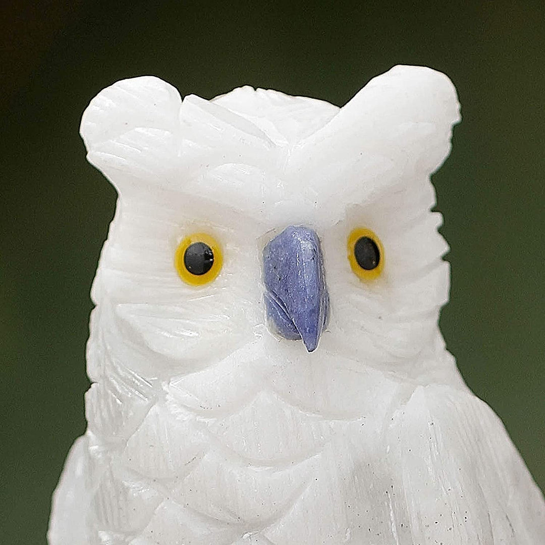Handcrafted Onyx 'Vigilant Owl' Sculpture (Peru) Black Purple White Yellow Glass Iron Stone Handmade - Diamond Home USA