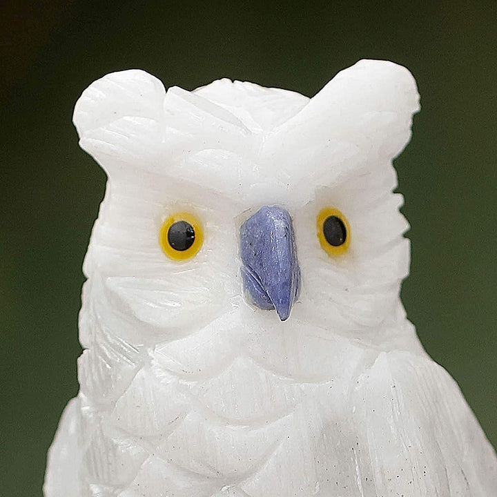 Handcrafted Onyx 'Vigilant Owl' Sculpture (Peru) Black Purple White Yellow Glass Iron Stone Handmade - Diamond Home USA