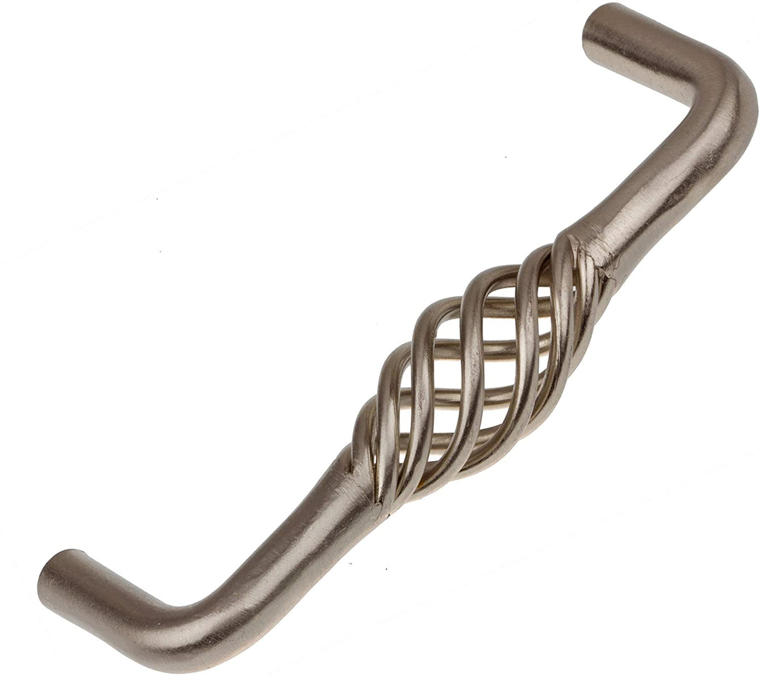 3 3/4 inch Screw Center Twisted Birdcage Cabinet Hardware Pull Satin Nickel (Pack 10) Silver Metal Finish - Diamond Home USA