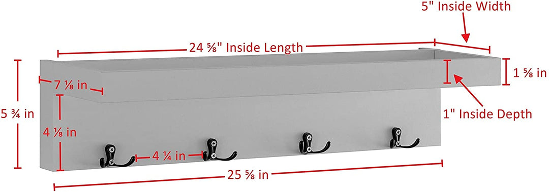 Wall Mounted Coat Rack Decorative Ledge Shelf White MDF Matte Includes Hardware - Diamond Home USA