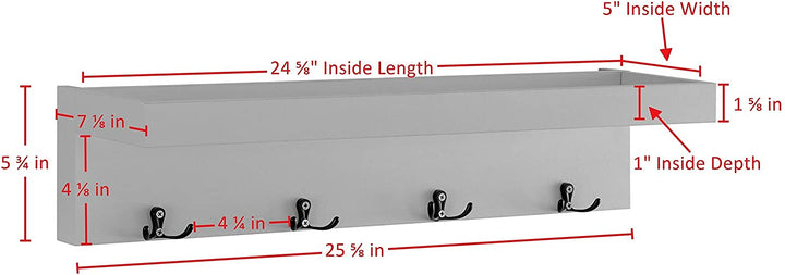 Wall Mounted Coat Rack Decorative Ledge Shelf White MDF Matte Includes Hardware - Diamond Home USA