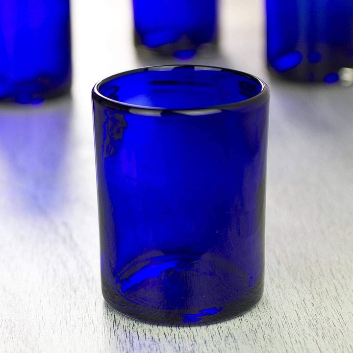 Handmade Blue Drinking Glasses Set 6 (Mexico) Glass