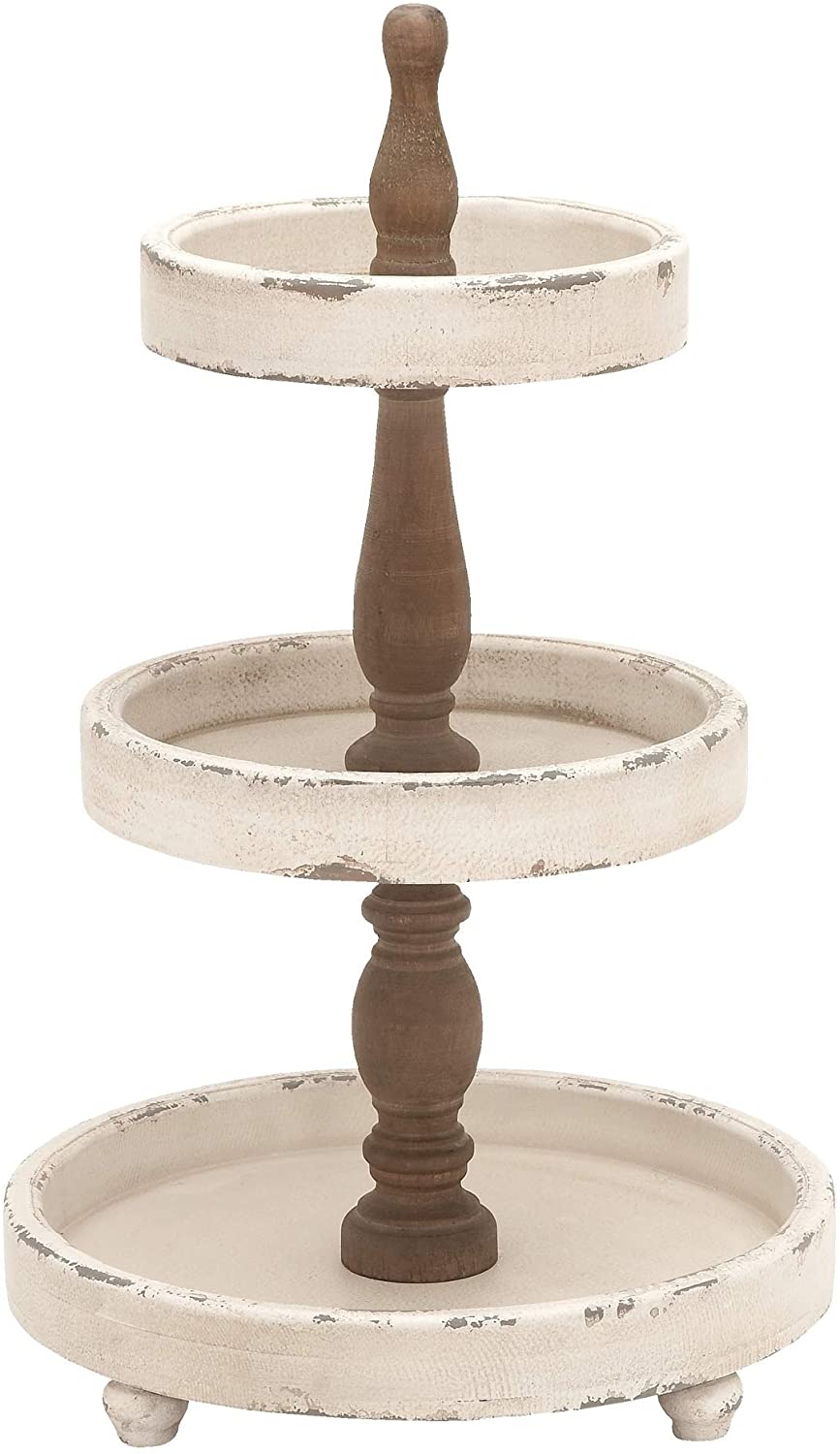 Farmhouse 25 X 15 Inch Wooden 3 Tier Serving Tray Brown Off White Solid Round Wood 1 Piece - Diamond Home USA