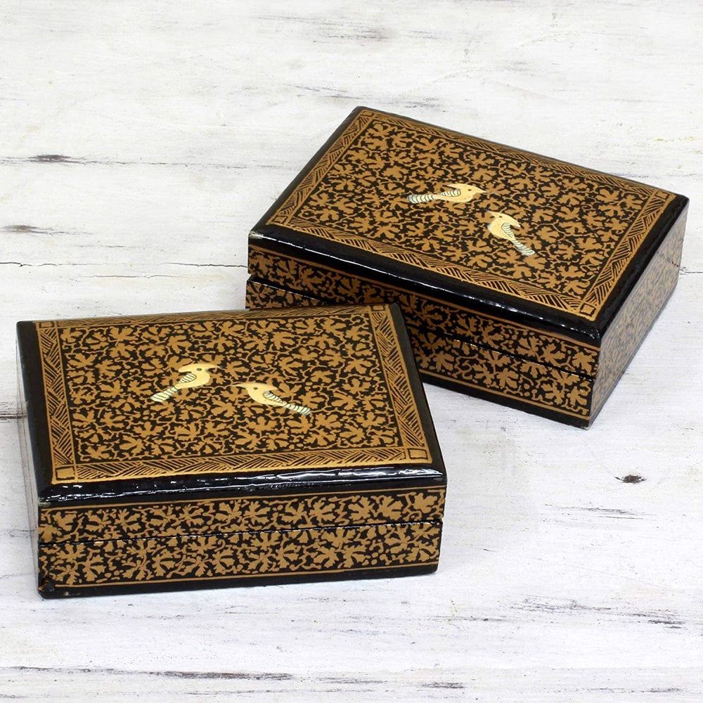 Handmade Whispers Gold Wood Decorative Mini Boxes (Pair) India 1 2" H X 3 9" W 3" D Country Antique - Diamond Home USA