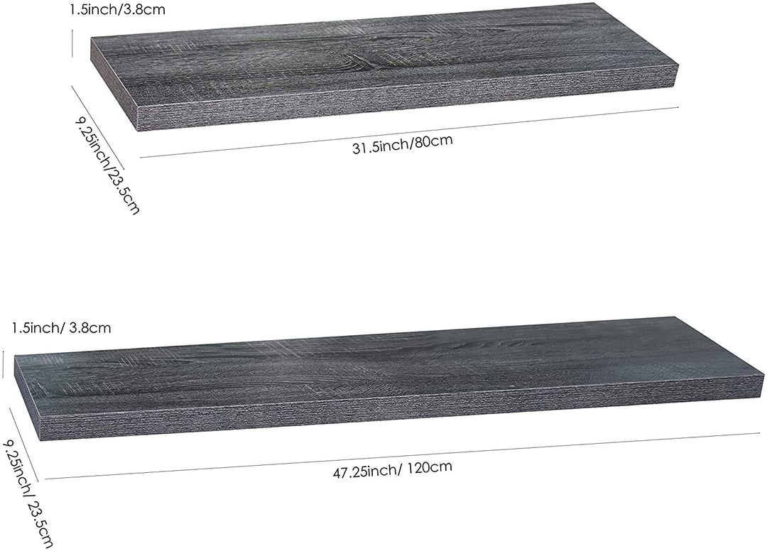 Set 2 Modern Contemporary Black Oak Floating Shelf 47 29 251 5 Inches Mid Century MDF Wood Natural Finish Includes Hardware Storage - Diamond Home USA