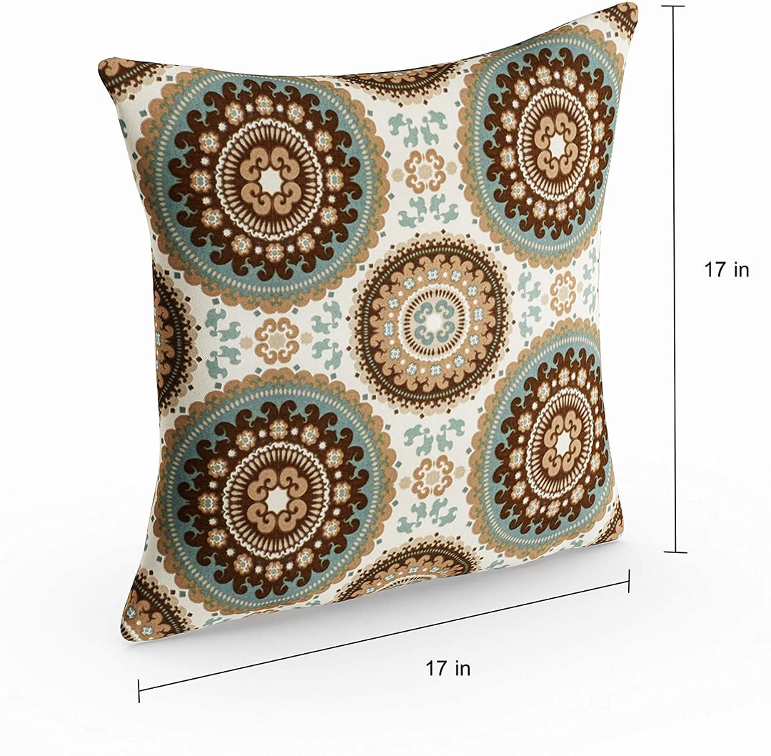 Outdoor 17 inch Accent Pillow (Set 2) 17w X 17l Brown Green White Geometric Traditional Transitional Polyester Fade Resistant Uv Water
