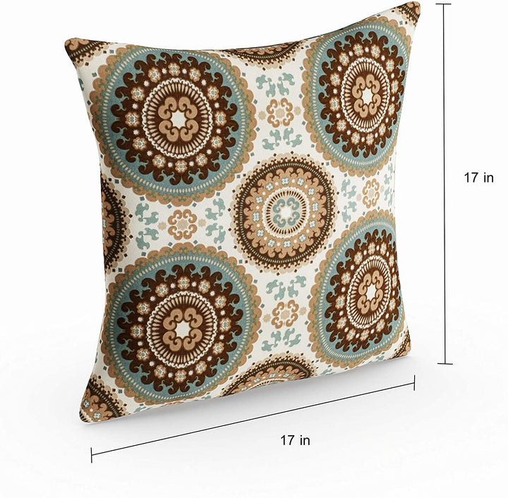 Outdoor 17 inch Accent Pillow (Set 2) 17w X 17l Brown Green White Geometric Traditional Transitional Polyester Fade Resistant Uv Water