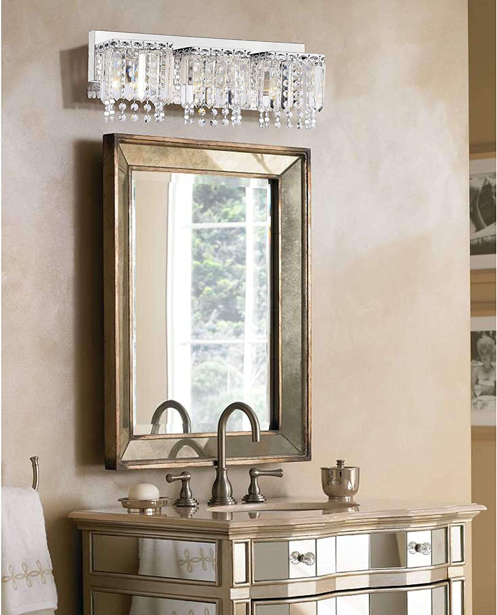 3 Light Crystal Wall Sconce Chrome Finish Clear Grey Glam Modern Contemporary Iron Metal - Diamond Home USA