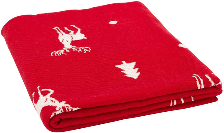 Holiday Miracle Red 50 X 60 inch Throw Blanket Graphic Cabin Lodge Cotton - Diamond Home USA