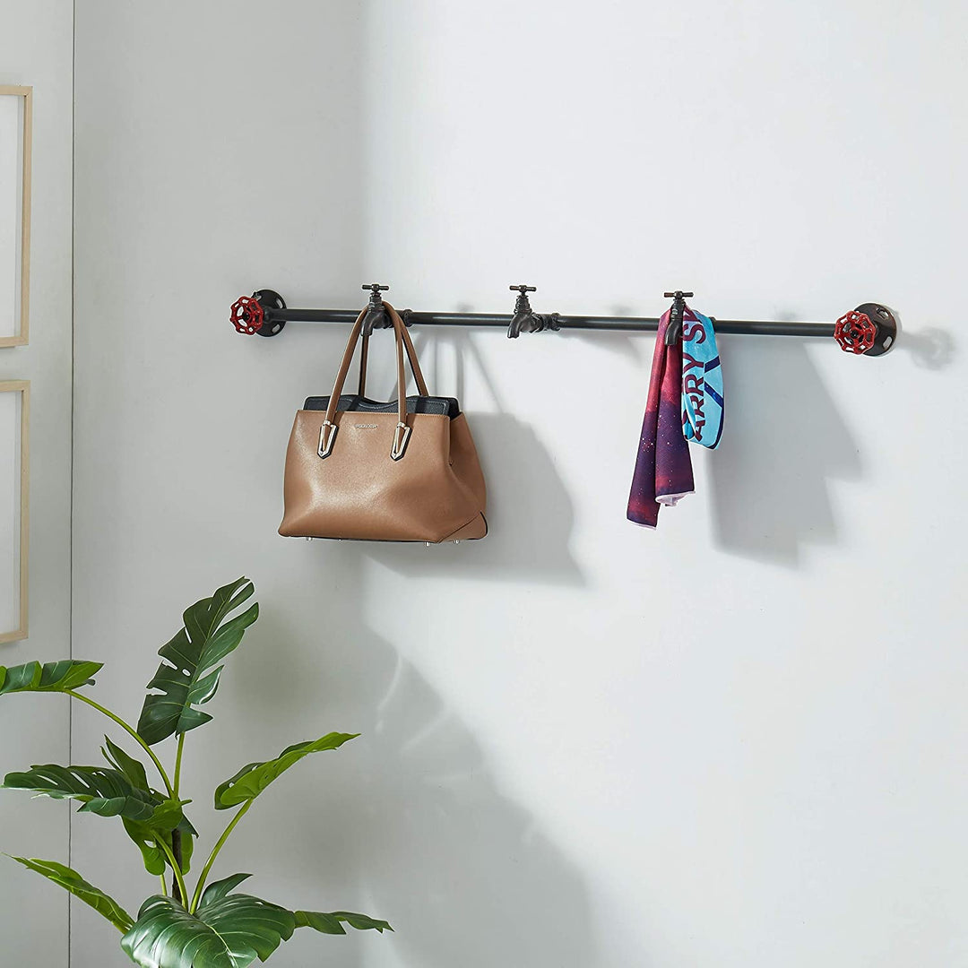 Sand Black Industrial Metal Pipe Coat Rack Rustic Matte