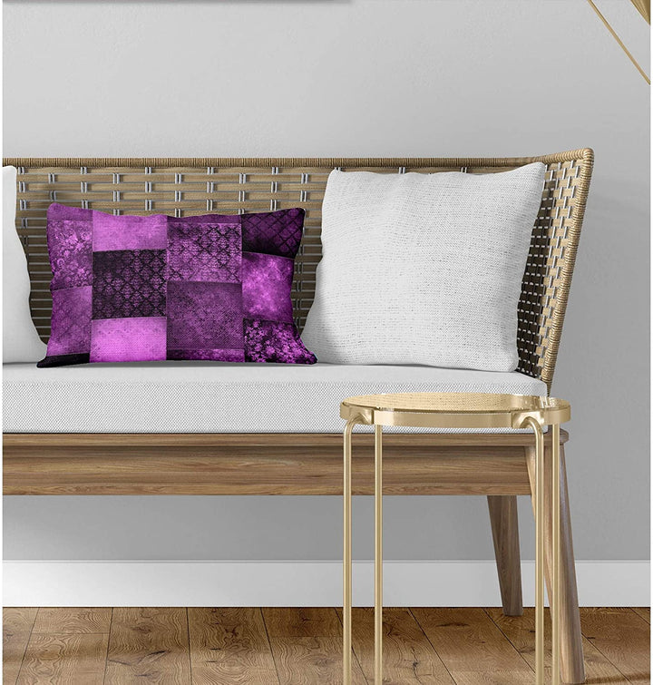 Eclectic Bohemian Patchwork Eggplant Lumbar Pillow Purple Geometric Bohemian Eclectic Polyester Single Removable Cover - Diamond Home USA