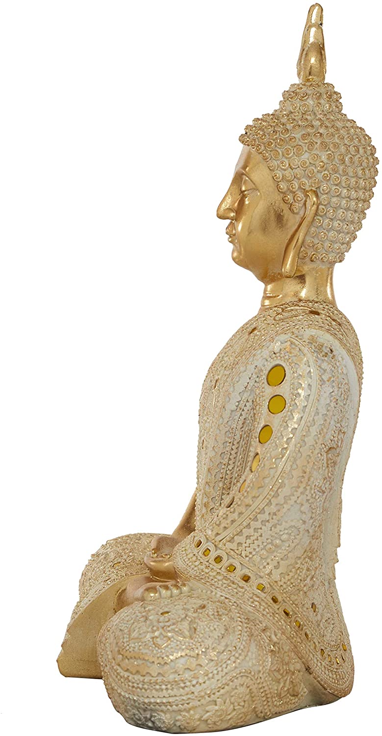 Gold Polystone Sitting Buddha Sculpture 14 5" X 19 5" 14 X 9 20 Resin - Diamond Home USA