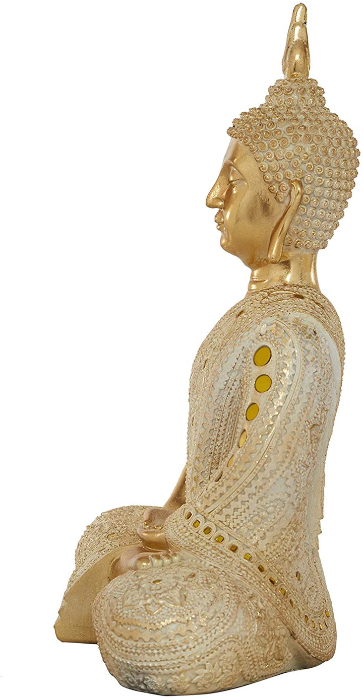 Gold Polystone Sitting Buddha Sculpture 14 5" X 19 5" 14 X 9 20 Resin - Diamond Home USA
