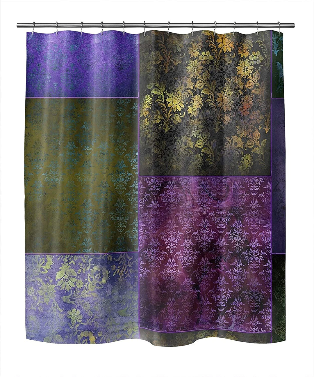 Eclectic Bohemian Patchwork Purple Green Gold Shower Curtain