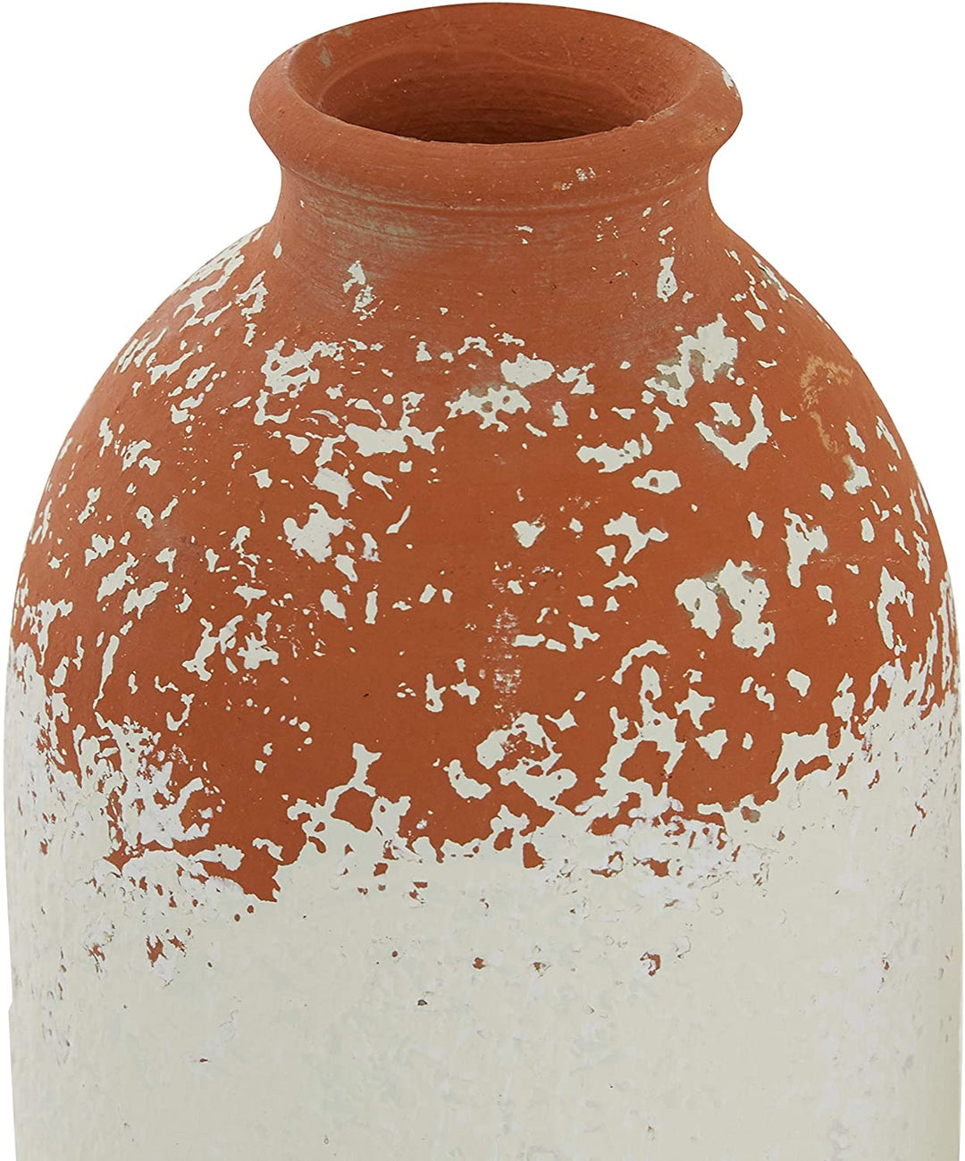White Textured Porcelain Bottle Vase Terracotta Orange Distressed Top Set 2 11" 14" 6 X 13 Color Ceramic - Diamond Home USA
