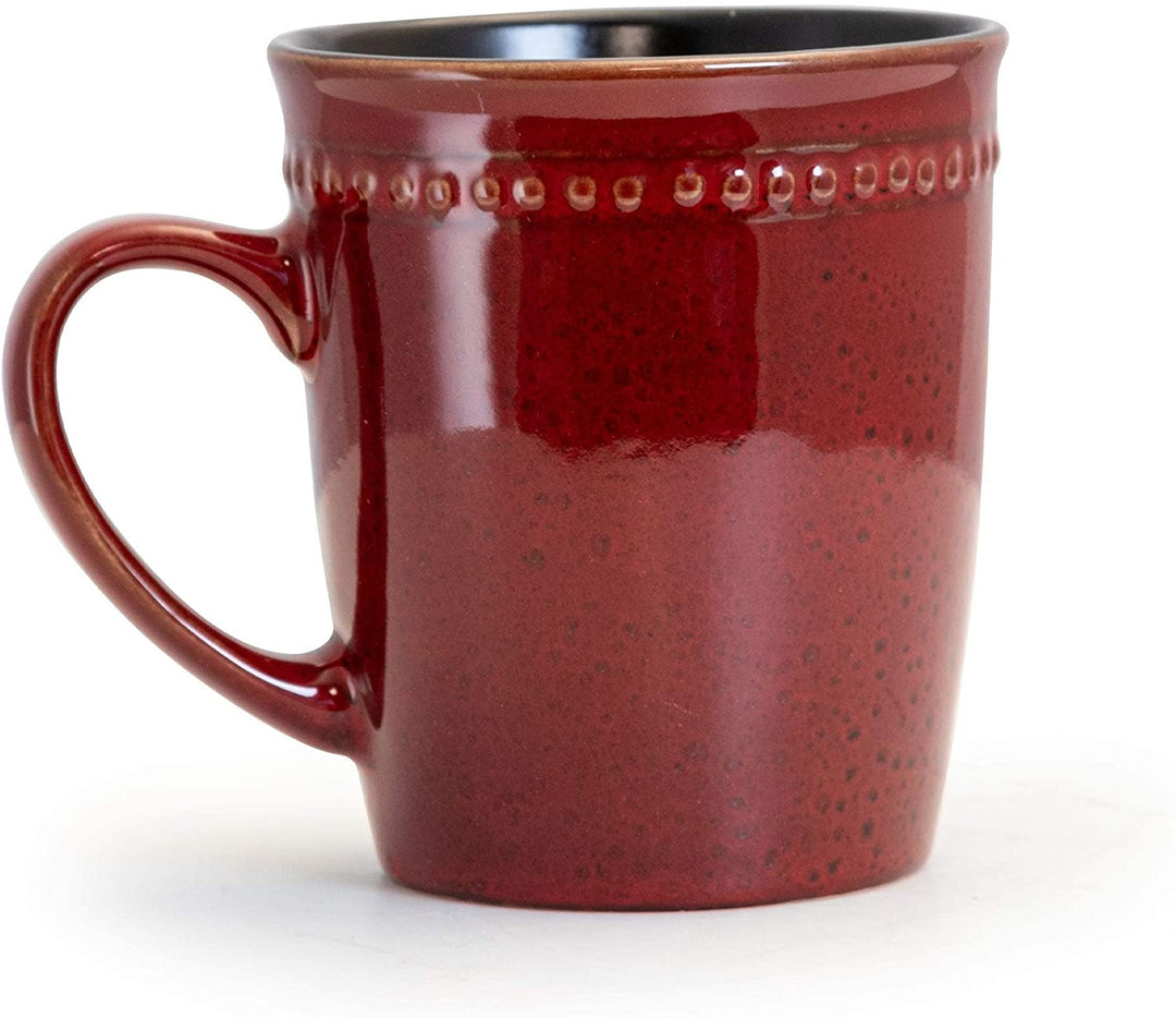 16 Piece Stoneware Dinnerware Set Red Textured Casual Round Microwave Safe - Diamond Home USA