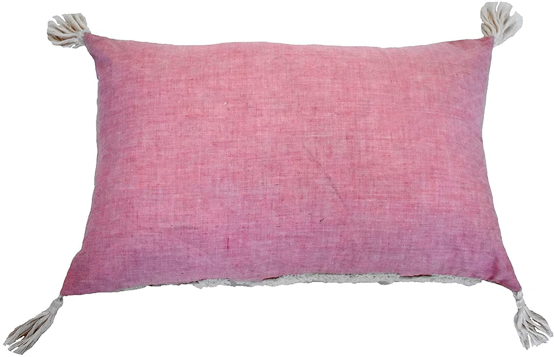 Cording Pink Woven Geometric Embroidery Accent Pillow Bohemian Eclectic Cotton One Removable Cover - Diamond Home USA