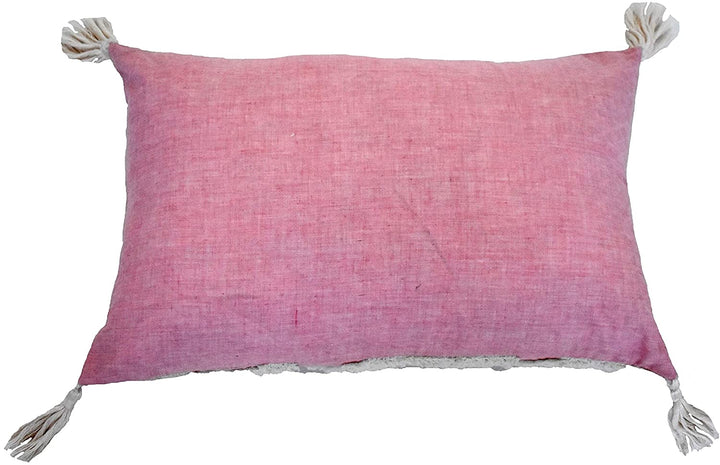 Cording Pink Woven Geometric Embroidery Accent Pillow Bohemian Eclectic Cotton One Removable Cover - Diamond Home USA
